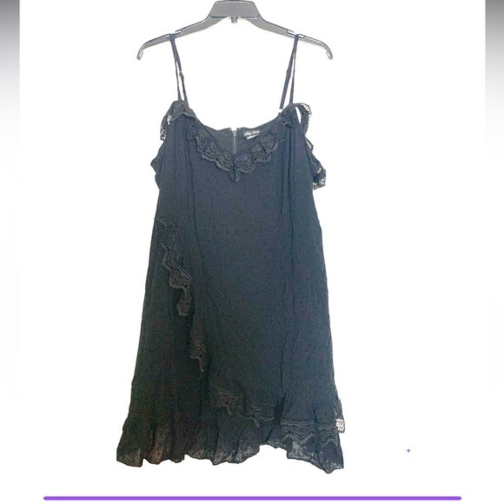 City Chic Black Ruffled Lace Mini Dress Cold Shoulder Swedish Dots